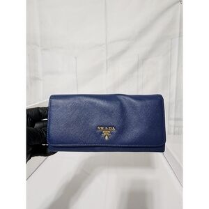 Prada Saffiano Leather Continental Wallet Blue